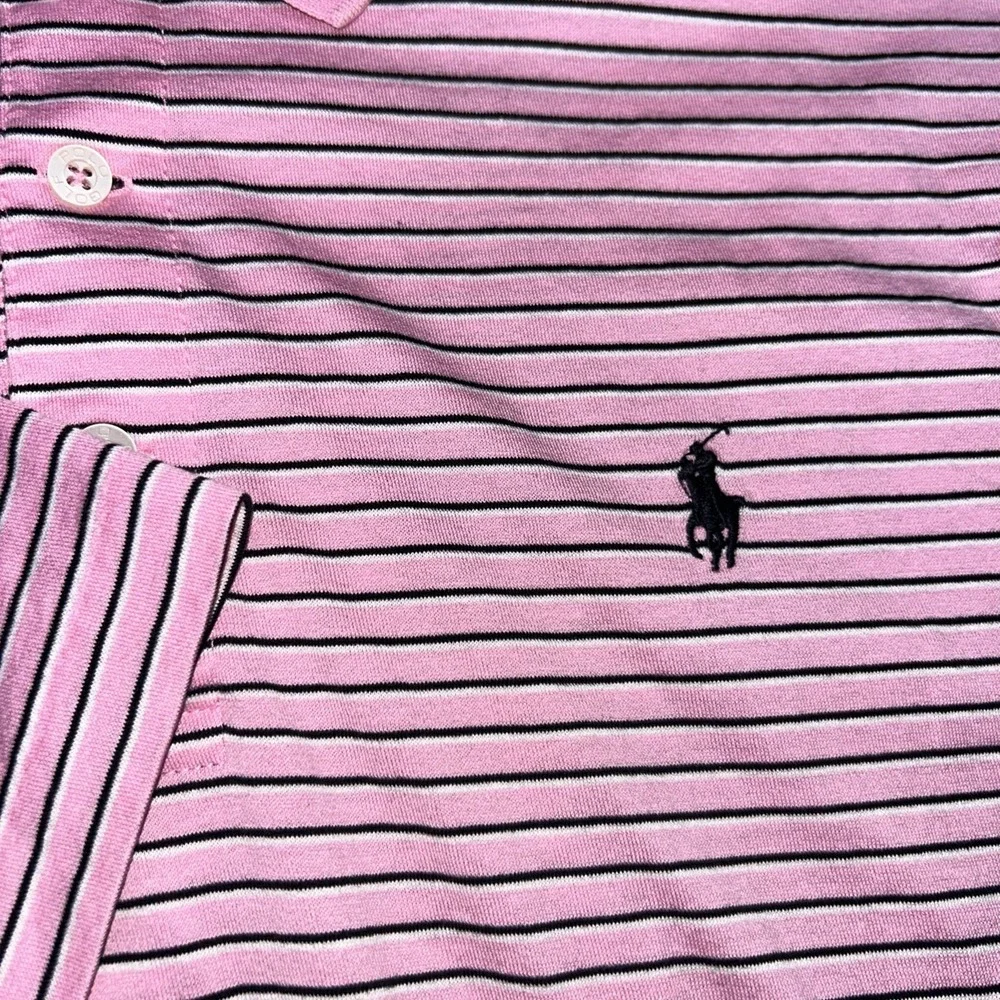Polo Golf Ralph Lauren‎ Pima Cotton Polo, Men's Large, Pink Black White Stripe